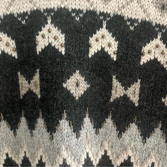 J. Jill Fair Isle Icelandic Nordic Wool Blend Beaded Cardigan Sweater Gray XS - Picture 11 of 11